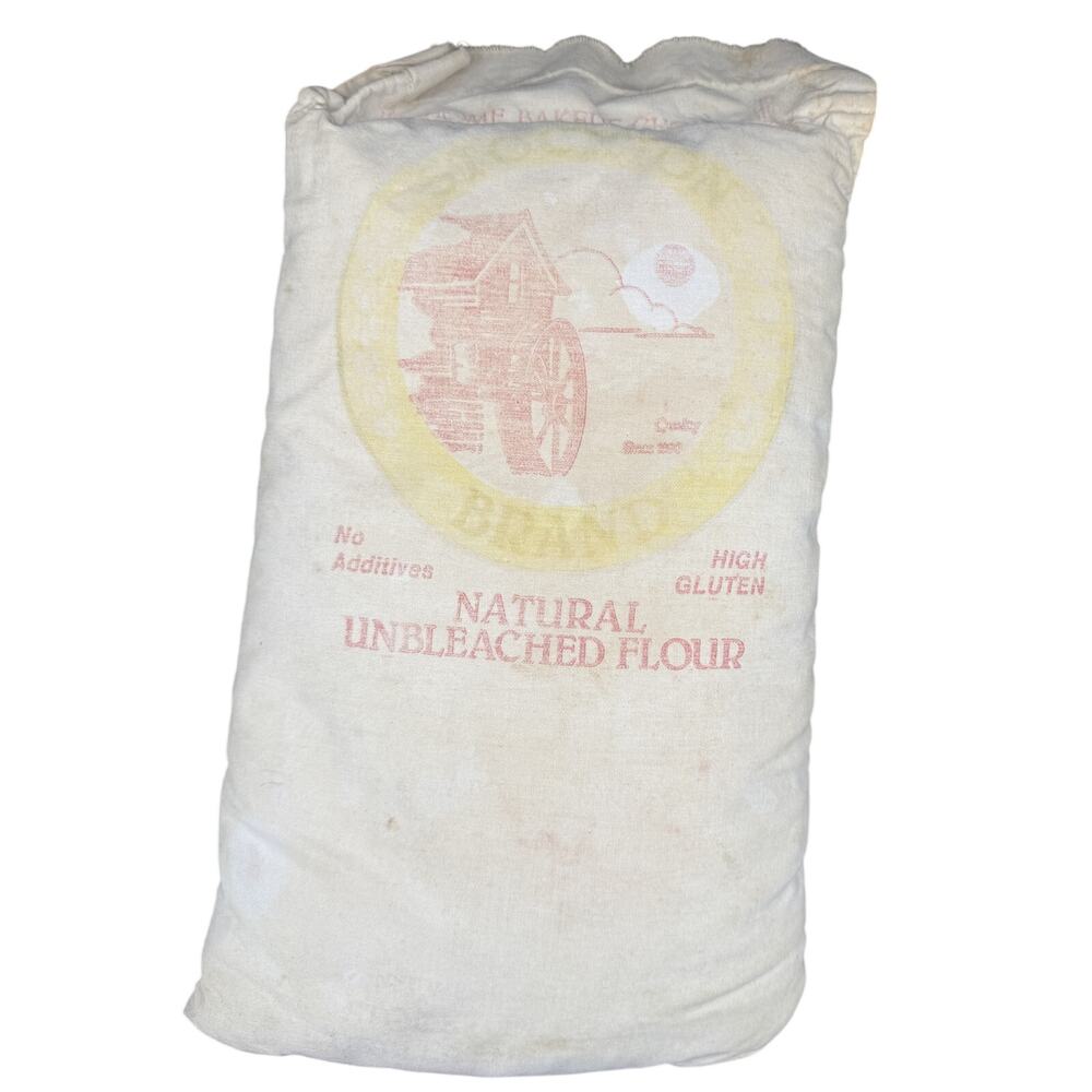 🌾Vintage Natural Unbleached Flour Sack Feather Stuffed Farmhouse Rustic Pillow